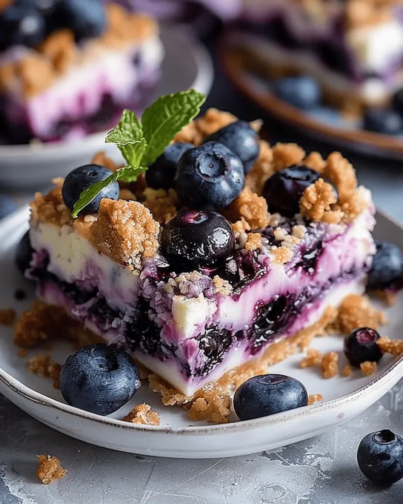 Blueberry Crisp Cheesecake Bars