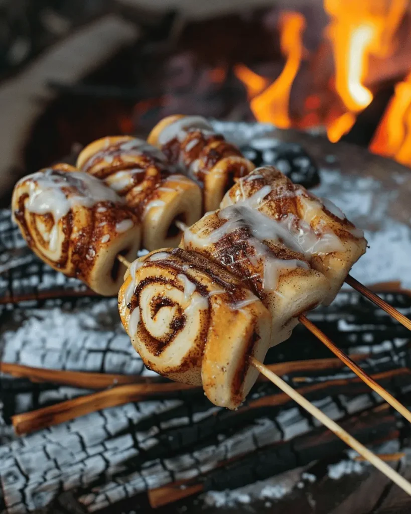 Campfire Cinnamon Roll-Ups on a Stick