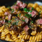 One-Pot Creamy Spicy Garlic Butter Steak & Pasta