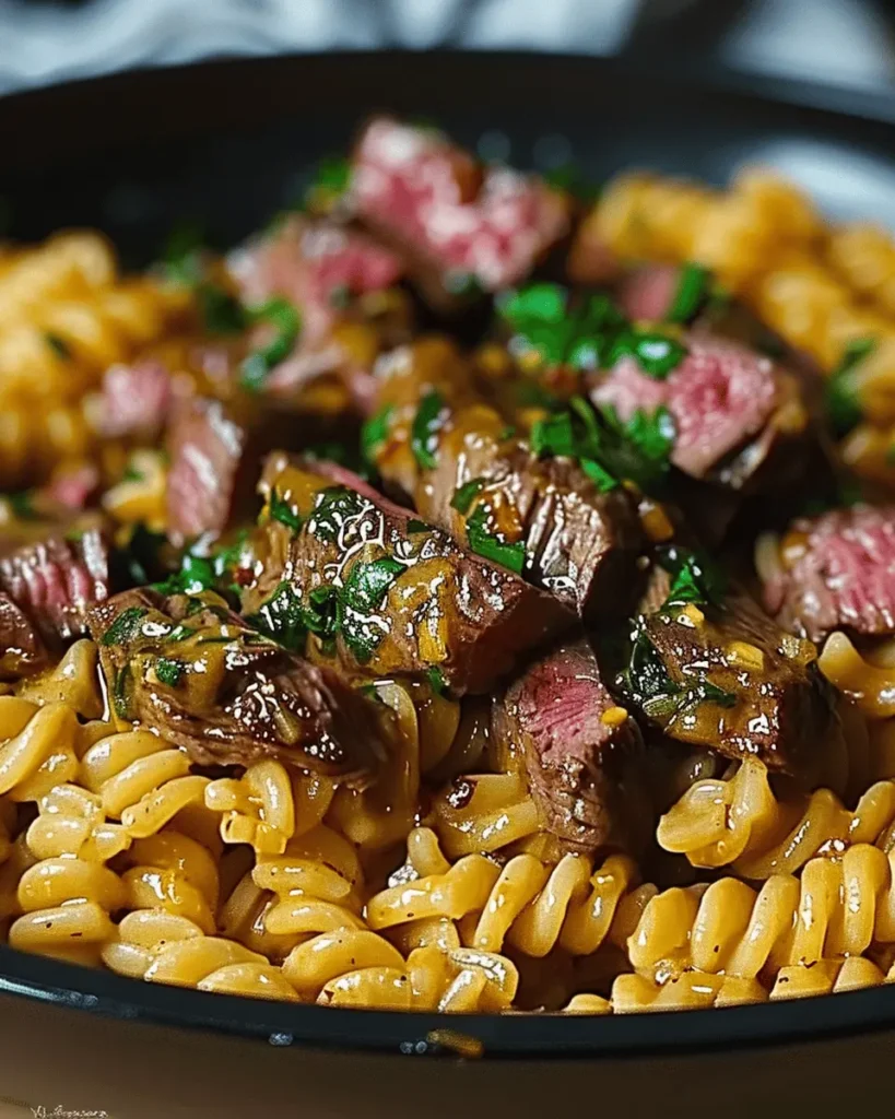 One-Pot Creamy Spicy Garlic Butter Steak & Pasta