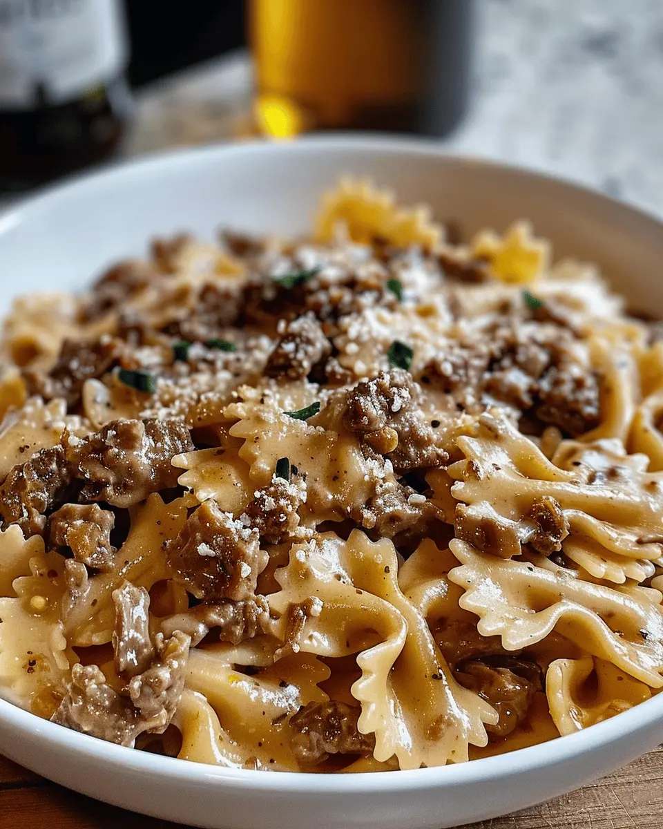 Creamy Parmesan Garlic Beef Bowtie Pasta: Indulgent Comfort Food