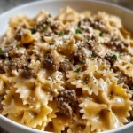 Creamy Parmesan Garlic Beef Bowtie Pasta