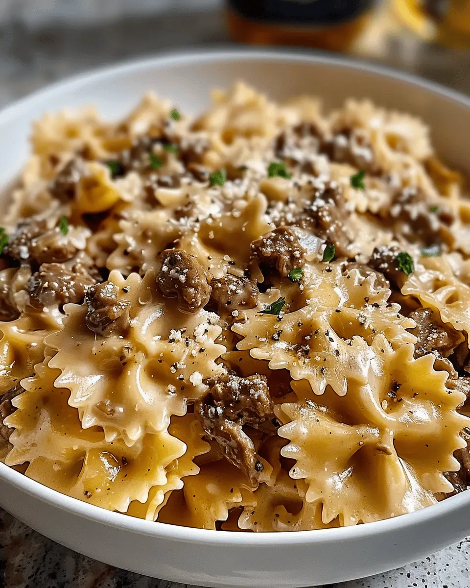 Creamy Parmesan Garlic Beef Bowtie Pasta: A Cozy Family Delight