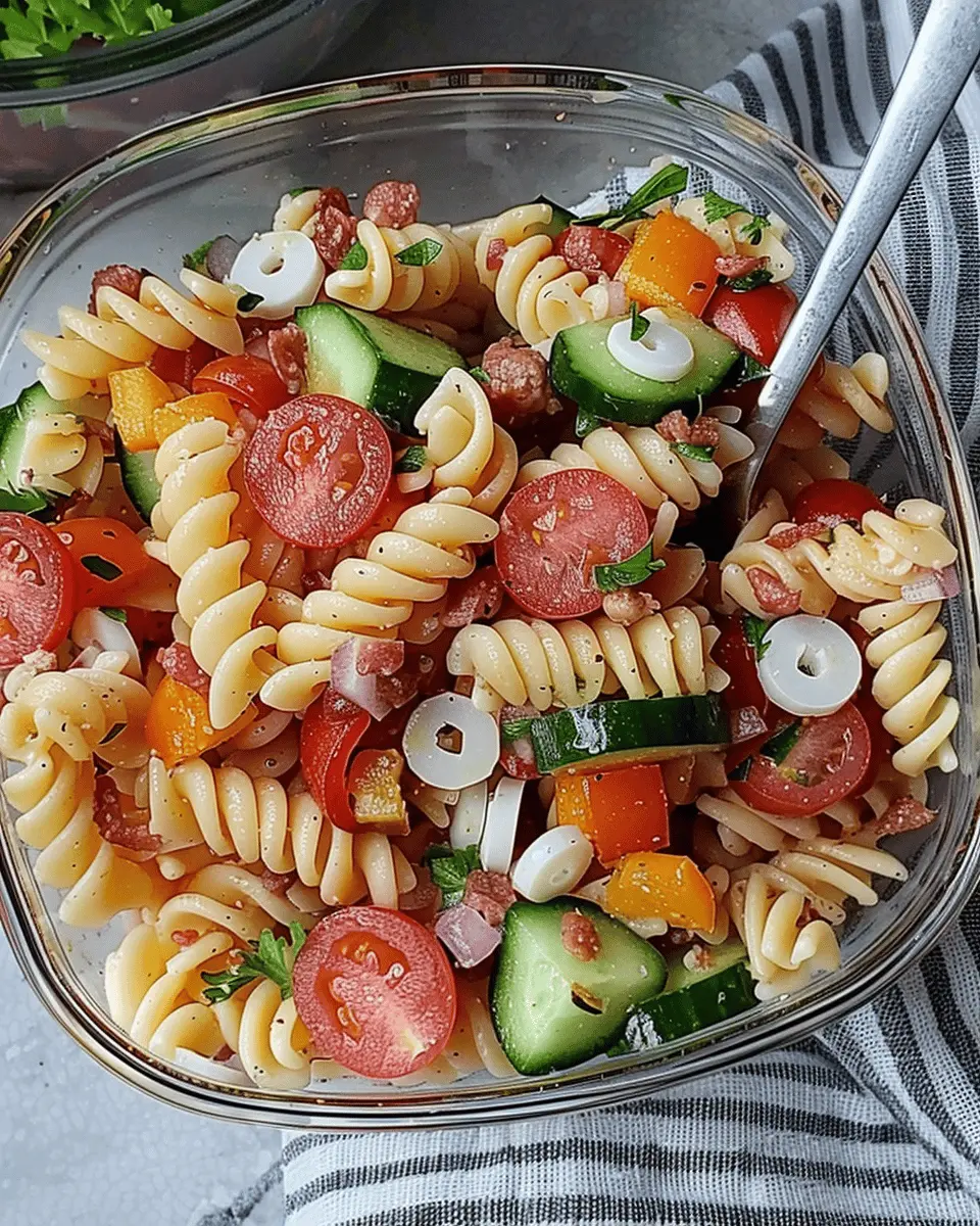 High Protein Italian Pasta Salad with Turkey Bacon and Chicken Ham