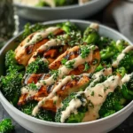 Grilled Chicken & Broccoli Bowls with Creamy Garlic Sauce