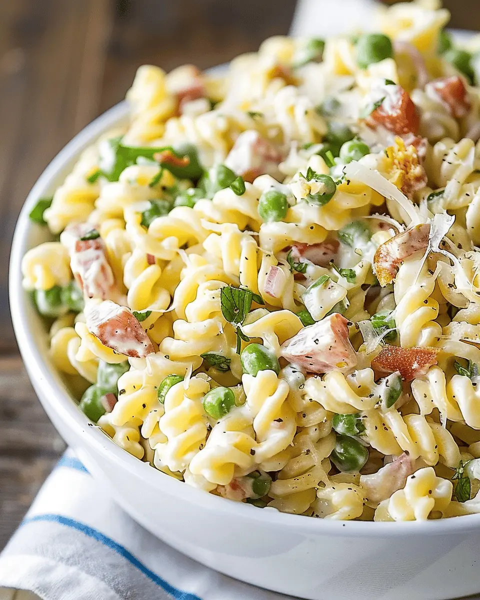 Creamy Pasta Salad with Turkey Bacon and Chicken Ham Delight
