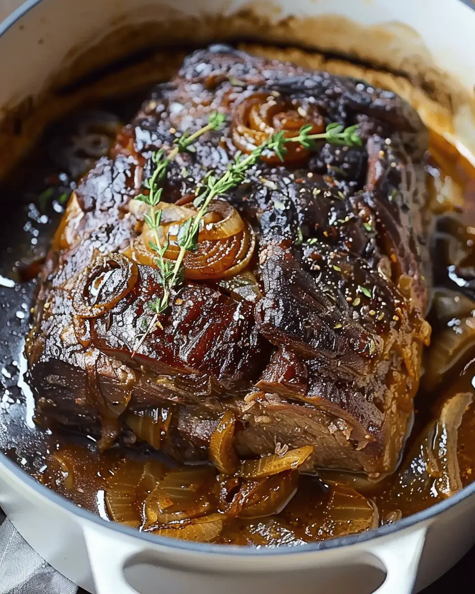 Comforting French Onion Pot Roast with Savory Turkey Bacon