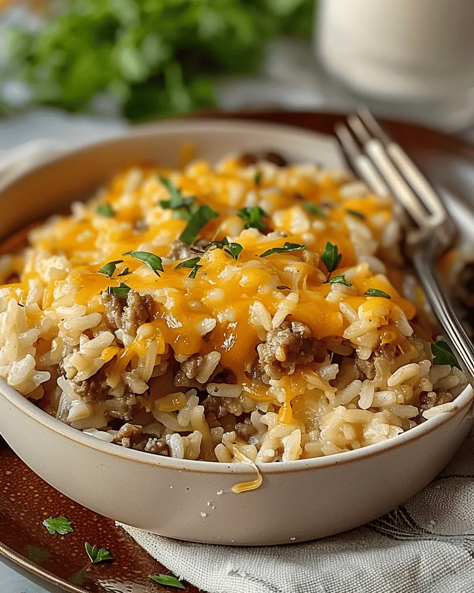 Cheesy Hamburger Rice Casserole with Turkey Bacon and Chicken Ham