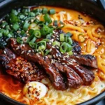 Spicy Korean Ramen with Grilled Beef & Creamy Sauce