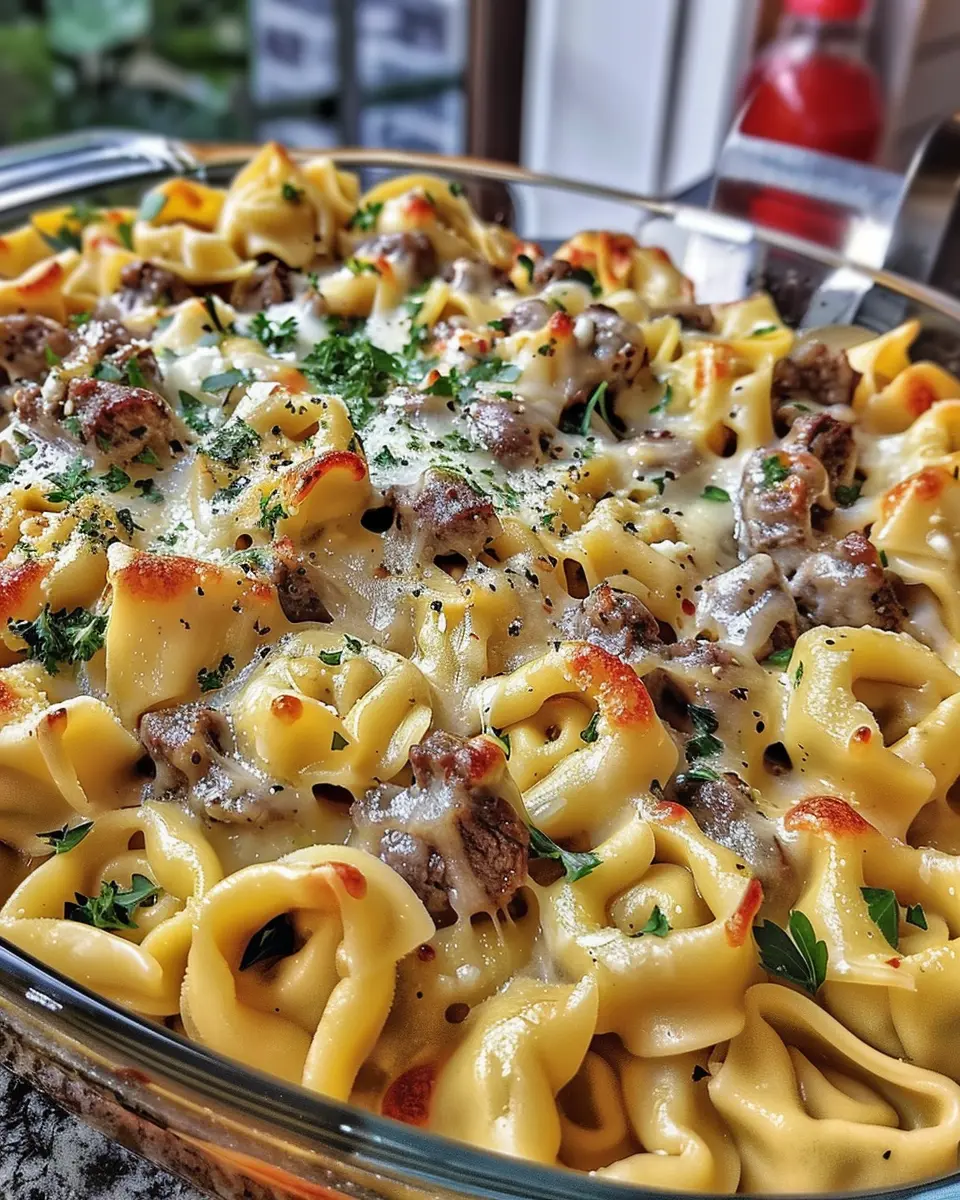 Golden Cheese Steak Tortellini Casserole Recipe: Indulgent Comfort Food