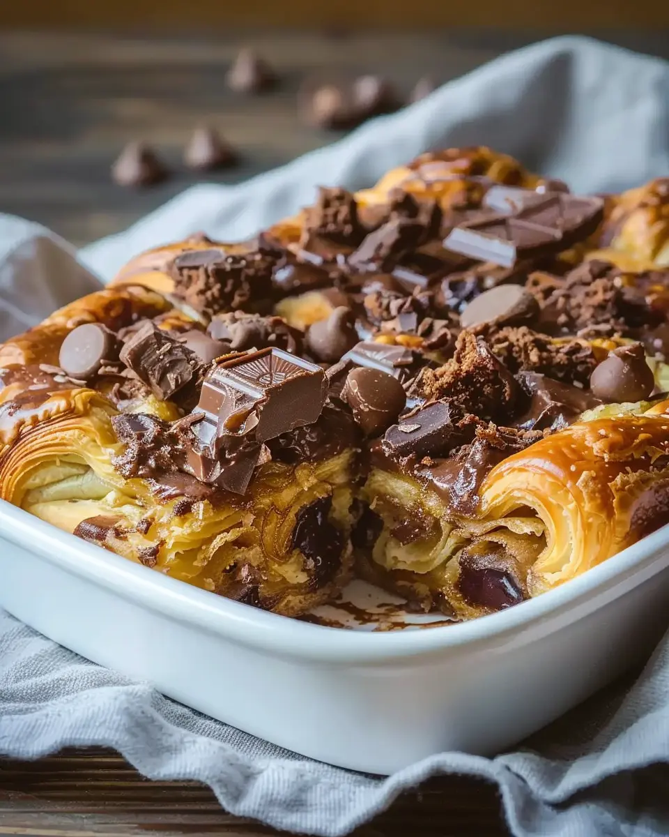 Decadent Chocolate Croissant Breakfast Bake with Turkey Bacon Delight