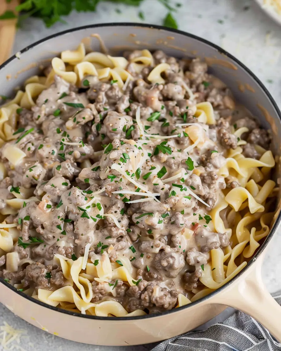 The Best Hamburger Stroganoff with Turkey Bacon and Chicken Ham