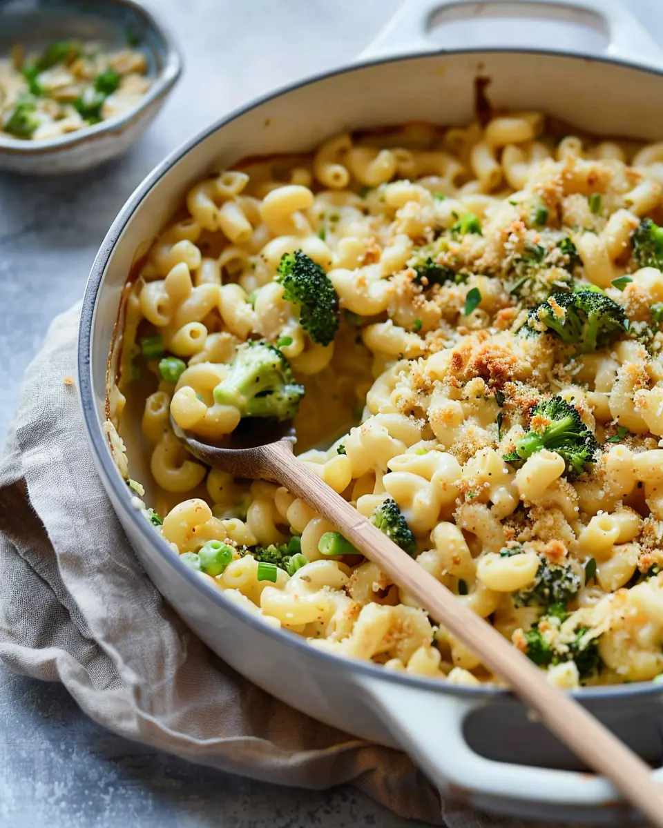 One Pot Healthy Broccoli Mac and Cheese with Turkey Bacon Twist